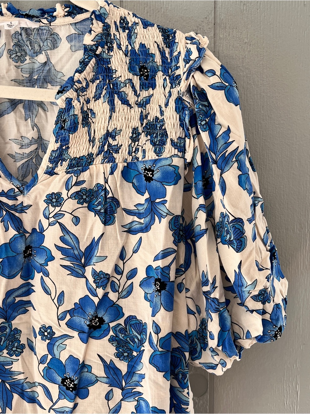 THML Women Blue White Balloon Short Sleeve Blouse L - Picture 2 of 6
